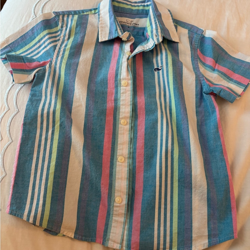 Kid's Vineyard Vines Short Sleeve Striped Button Down Shirt
